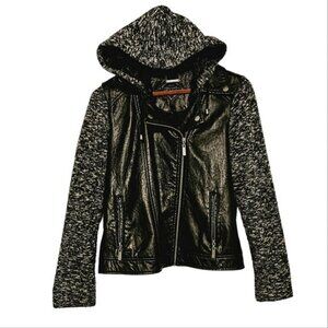 Kids Girls Moto Jacket Size 4 5 Black Faux Leather Metal Zippers Biker Lined